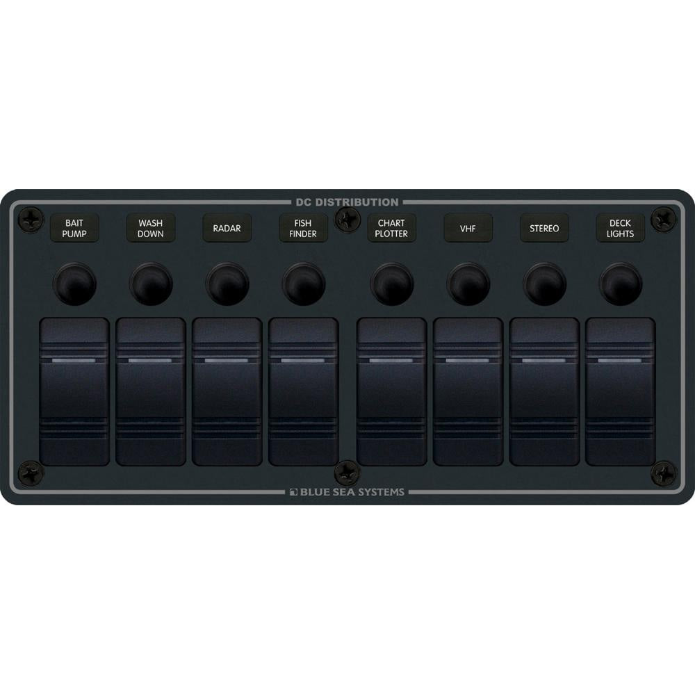 Blue Sea 8371 Water Resistant Panel 8 Position Black Horizontal Mount 8371