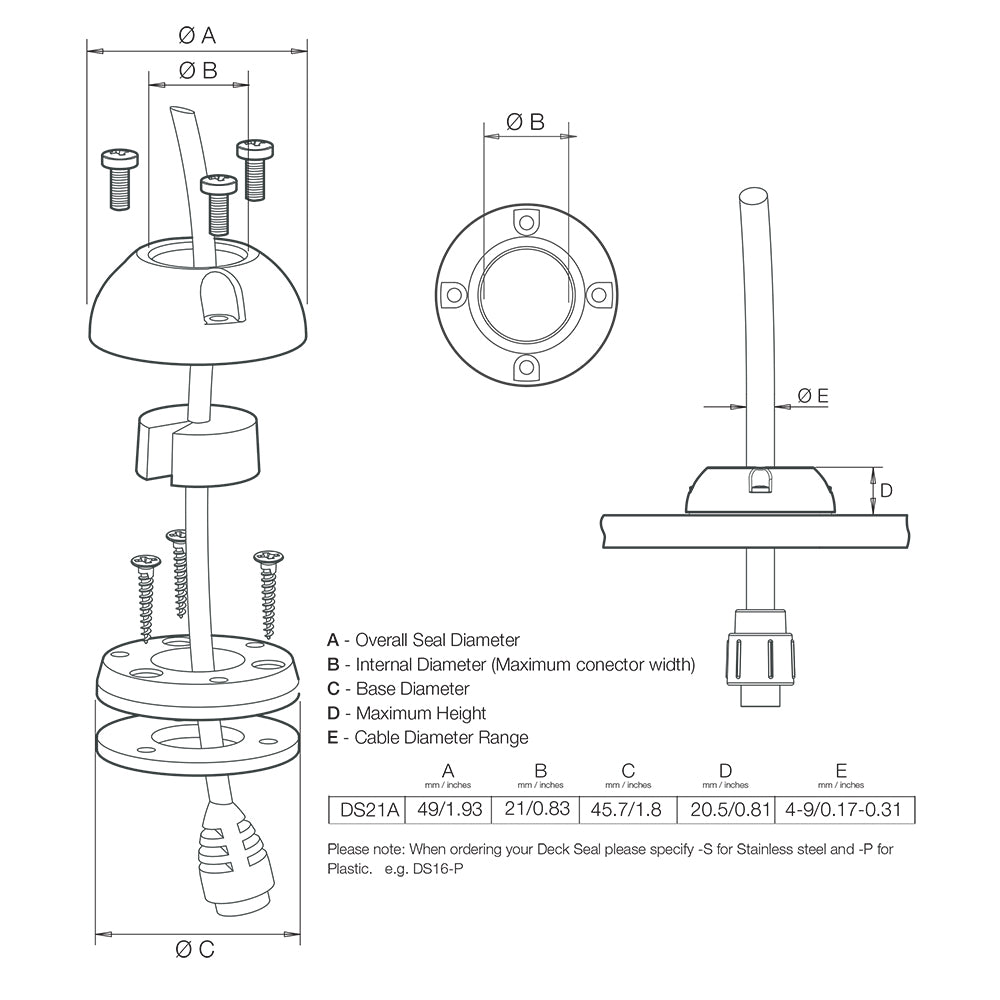 Scanstrut DS21AS Vertical Cable Seal Stainless Steel DS21AS