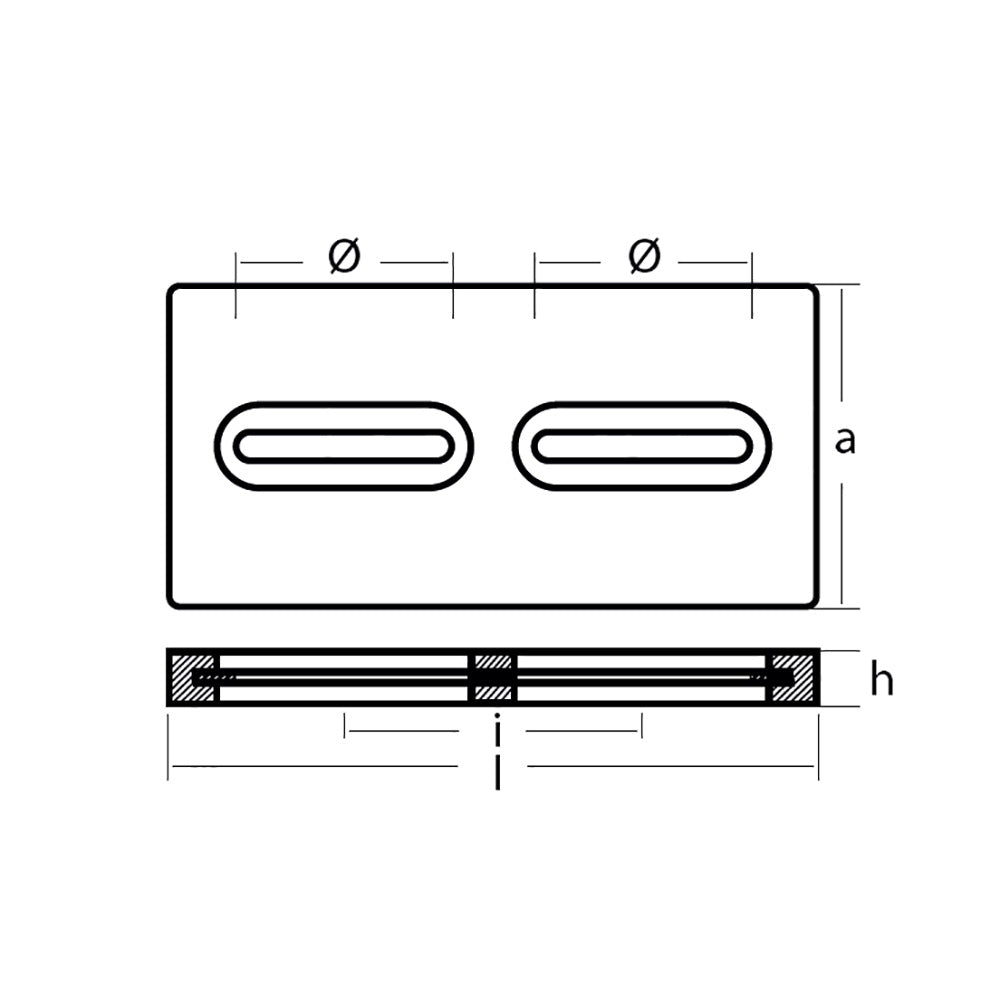 Tecnoseal Rectangular Zinc Plate Anode wInserts 12 x 6 x 1 TECDIVERSD