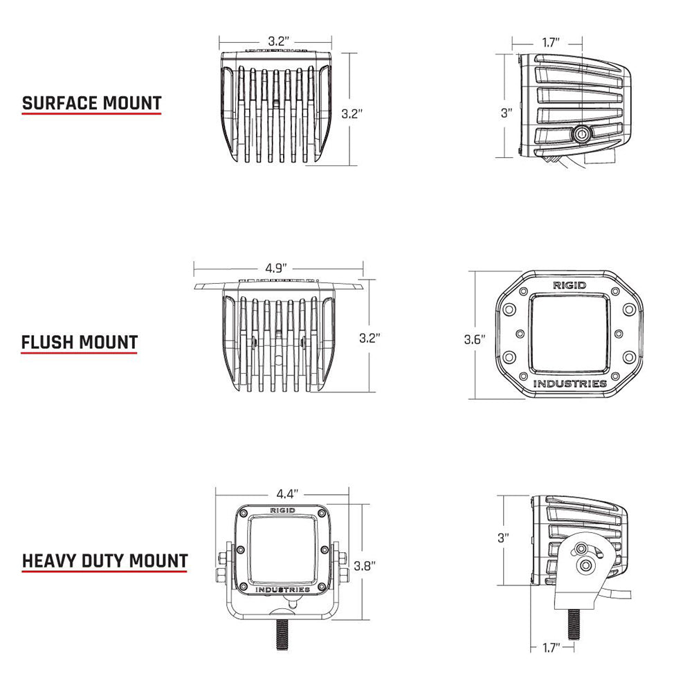 RIGID Industries DSeries PRO  Flush Mount  Diffused  Pair  Black 212513