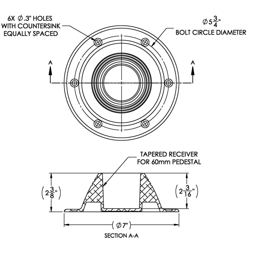 TACO Table Support  Surface Mount  Fits 238 Pedestals Z104067BLY60MM